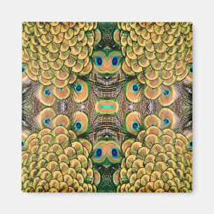 Emerald Green en Gold Peacock Feathers Magneet