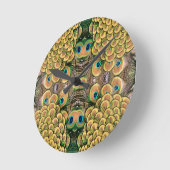 Emerald Green en Gold Peacock Feathers Ronde Klok (Hoek)