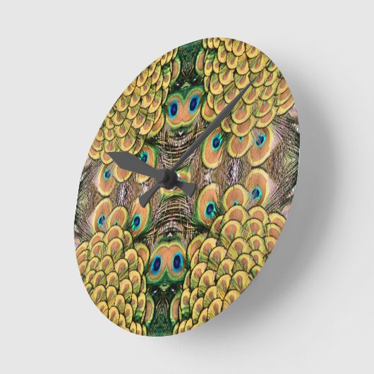 Emerald Green en Gold Peacock Feathers Ronde Klok (Hoek)