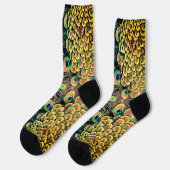 Emerald Green en Gold Peacock Feathers Sokken (Links)