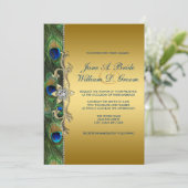 Emerald Green en Gold Peacock Wedding Kaart (Staand voorkant)
