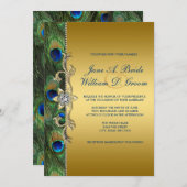 Emerald Green en Gold Peacock Wedding Kaart (Voorkant / Achterkant)