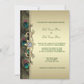 Emerald Green en Gold Peacock Wedding Kaart (Voorkant)