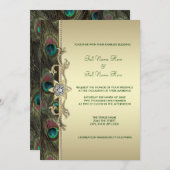 Emerald Green en Gold Peacock Wedding Kaart (Voorkant / Achterkant)