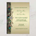 Emerald Green en Gold Peacock Wedding Kaart<br><div class="desc">Elegant paars plum en smaragdgroene pauw huwelijksuitnodiging sjabloon. De formele en heldere groene, gouden en platte uitnodiging voor een bruiloft is eenvoudig aangepast aan uw evenement door eenvoudig de optie "Aanpassen!" te kiezen -toets om te beginnen met het toevoegen van gebeurtenisdetails, lettertypestijl, tekengrootte en -kleur en tekst. Let op: alle...</div>