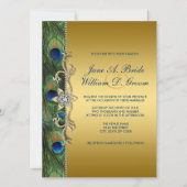 Emerald Green en Gold Peacock Wedding Kaart (Voorkant)