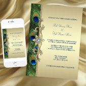 Emerald Green en Gold Peacock Wedding Kaart