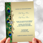 Emerald Green en Gold Peacock Wedding Kaart
