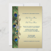 Emerald Green en Gold Peacock Wedding Kaart (Voorkant)