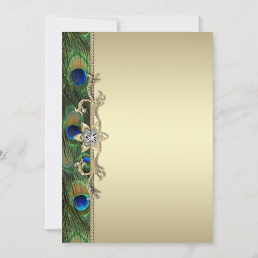 Emerald Green en Gold Peacock Wedding Kaart (Achterkant)