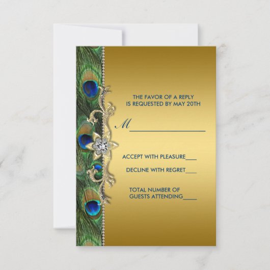 Emerald Green en Gold Peacock Wedding RSVP (Voorkant)