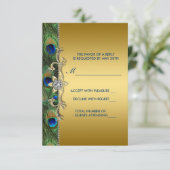 Emerald Green en Gold Peacock Wedding RSVP (Staand voorkant)