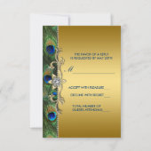 Emerald Green en Gold Peacock Wedding RSVP Kaartje (Voorkant)
