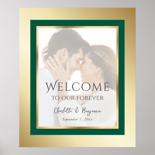 Emerald Green en Gold Photo Weduwningbord Poster (Voorkant)