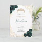 Emerald Green en Gold Quinceanera Uitnodiging (Staand voorkant)