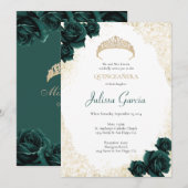 Emerald Green en Gold Quinceanera Uitnodiging (Voorkant / Achterkant)