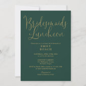 Emerald Green en Gold Script Bridesmaids Luncheon Kaart (Voorkant)