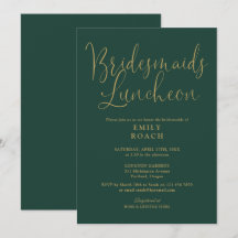 Emerald Green en Gold Script Bridesmaids Luncheon