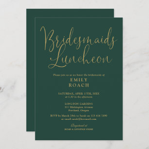 Emerald Green en Gold Script Bridesmaids Luncheon Kaart