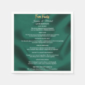 Emerald Green en Gold Script Wedding Fun Facts Servet (Voorkant)