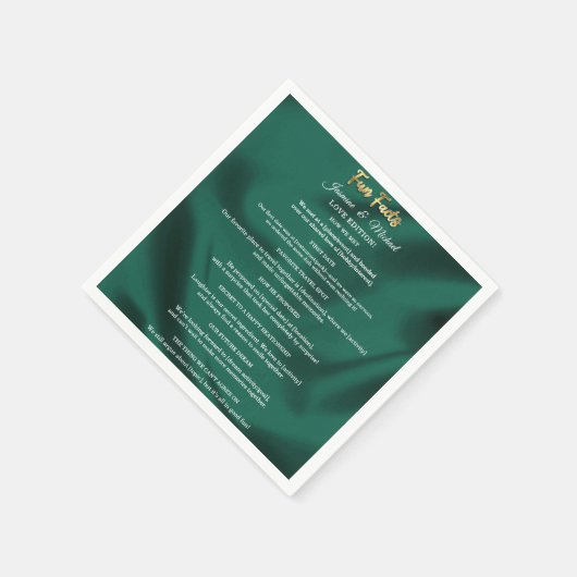 Emerald Green en Gold Script Wedding Fun Facts Servet (Hoek)