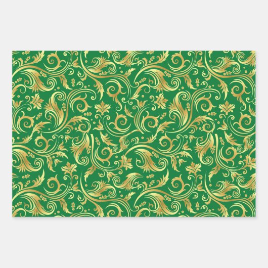 Emerald Green en Gold Scrollwork Inpakpapier Vel (Voorkant 2)