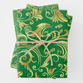 Emerald Green en Gold Scrollwork Inpakpapier Vel (In situ)