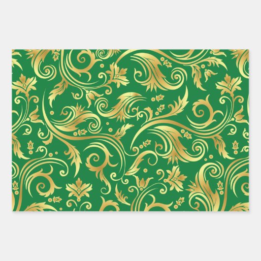Emerald Green en Gold Scrollwork Inpakpapier Vel (Voorkant)