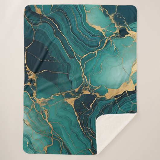 Emerald Green en Gold Sherpa Blanket Bliss Sherpa Deken (Voorkant)