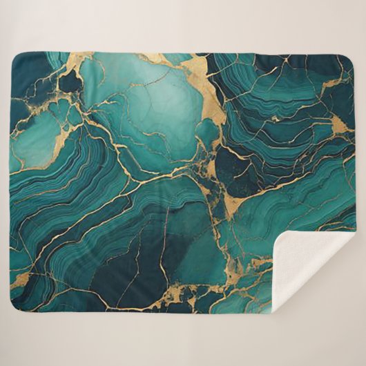 Emerald Green en Gold Sherpa Blanket Bliss Sherpa Deken (Voorkant (horizontaal))