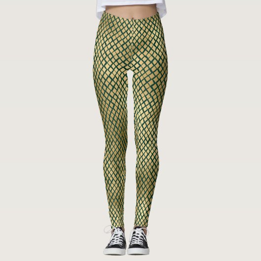 Emerald Green en Gold Snake Skin-Leggings Leggings (Voorkant)