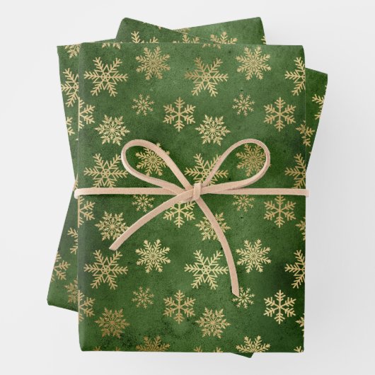 Emerald Green en Gold Snowflakes kerst Inpakpapier Vel (In situ)