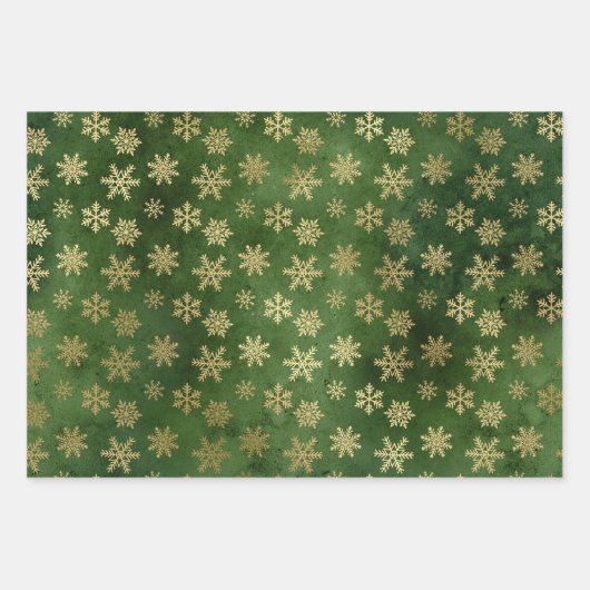 Emerald Green en Gold Snowflakes kerst Inpakpapier Vel (Voorkant)