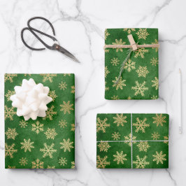 Emerald Green en Gold Snowflakes kerst Inpakpapier Vel
