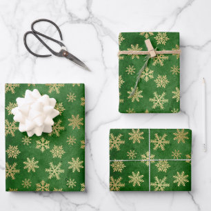Emerald Green en Gold Snowflakes kerst Inpakpapier Vel