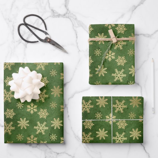 Emerald Green en Gold Snowflakes kerst Inpakpapier Vel (Voorkant)