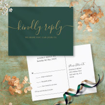 Emerald Green en Gold Song Aanvraag RSVP Briefkaar
