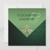 Emerald Green en Gold Square Wedding Invitation Kaart (Voorkant)