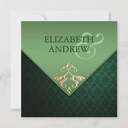 Emerald Green en Gold Square Wedding Invitation Kaart (Voorkant)