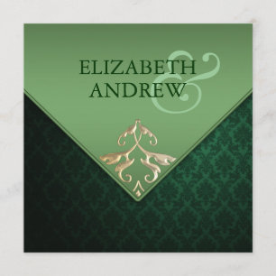 Emerald Green en Gold Square Wedding Invitation Kaart