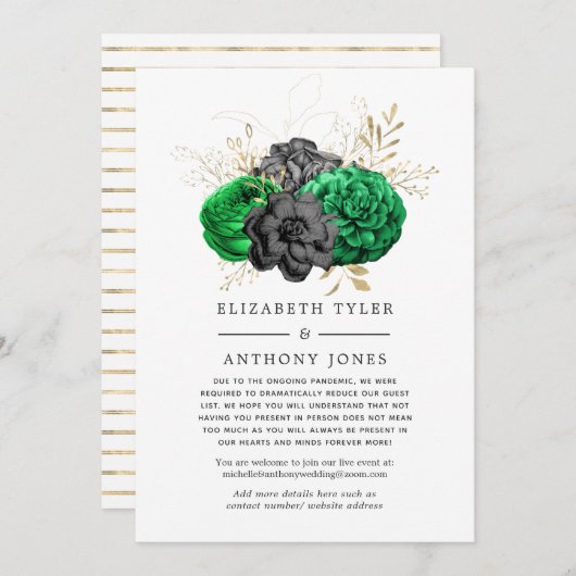 Emerald Green en Gold Verminderde Bruiloft Gastenl Aankondiging (Voorkant / Achterkant)