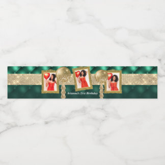 Emerald Green en Gold Water Label met Afbeeldingen Waterfles Etiket