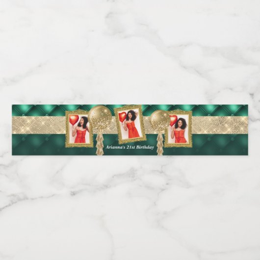 Emerald Green en Gold Water Label met Afbeeldingen Waterfles Etiket (Enkel label)