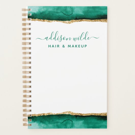 Emerald Green en Gold Waterverf Business Planner (Voorkant)