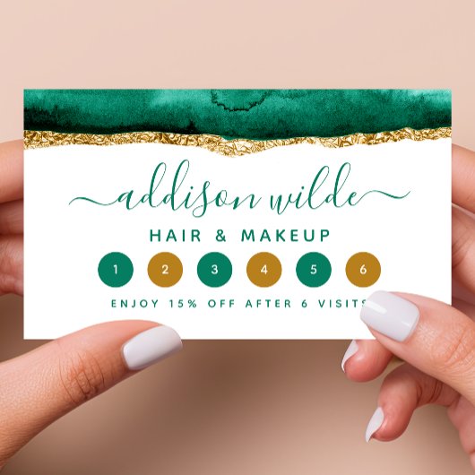 Emerald Green en Gold Waterverf Loyalty Kaart