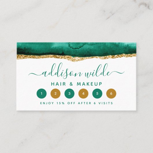 Emerald Green en Gold Waterverf Loyalty Kaart (Voorkant)