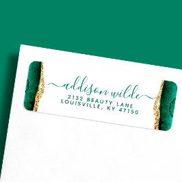 Emerald Green en Gold Waterverf Return Address Etiket