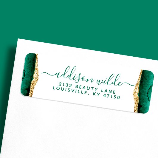 Emerald Green en Gold Waterverf Return Address Etiket