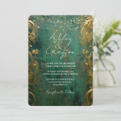 Emerald Green en Gold Wedding Kaart (Staand voorkant)