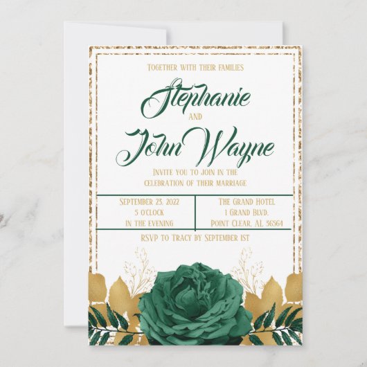 Emerald Green en Gold Wedding Kaart (Voorkant)